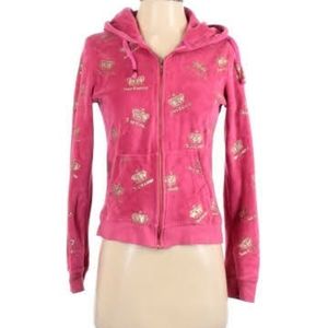 JUICY COUTURE black label, zip-up hoodie w/gold crowns and rhinestones lettering
